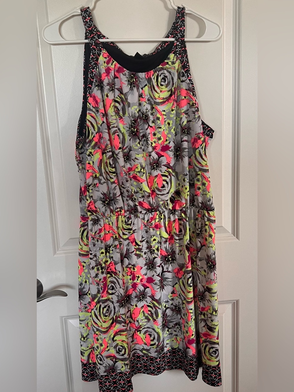 Womans Neon Floral Sleeveless Dress Elastic Waist- Style & Co Size XL